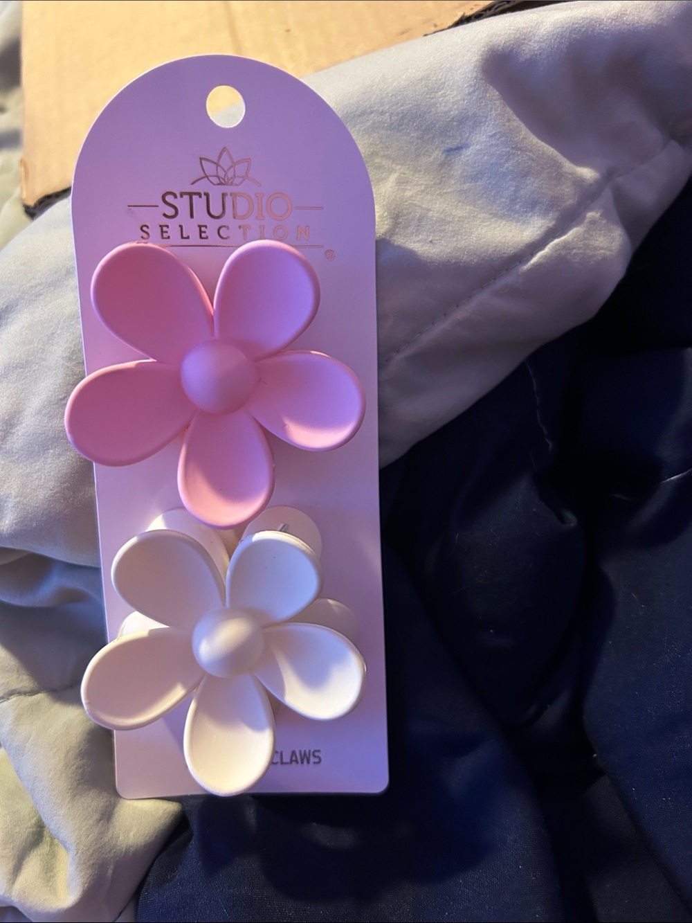 Flower Hair Claw Clips - Pink and White